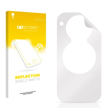 Vorderseite einer Produktverpackung mit dem Markenlogo upscreen. Daneben ist der zugehörige Displayschutz.
