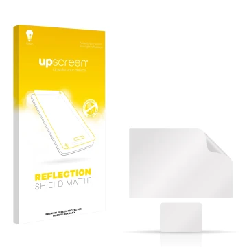 Vorderseite einer Produktverpackung mit dem Markenlogo upscreen. Daneben ist der zugehörige Displayschutz.