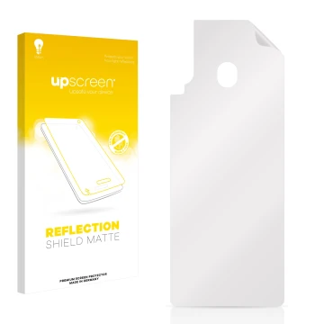 Vorderseite einer Produktverpackung mit dem Markenlogo upscreen. Daneben ist der zugehörige Displayschutz.