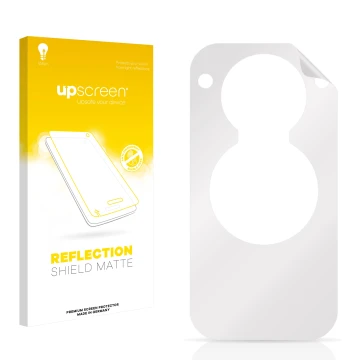 Vorderseite einer Produktverpackung mit dem Markenlogo upscreen. Daneben ist der zugehörige Displayschutz.