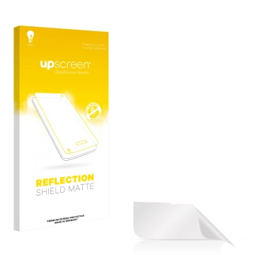 Vorderseite einer Produktverpackung mit dem Markenlogo upscreen. Daneben ist der zugehörige Displayschutz.