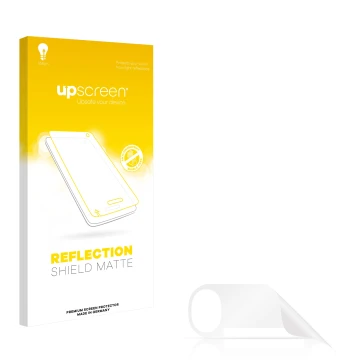 Vorderseite einer Produktverpackung mit dem Markenlogo upscreen. Daneben ist der zugehörige Displayschutz.