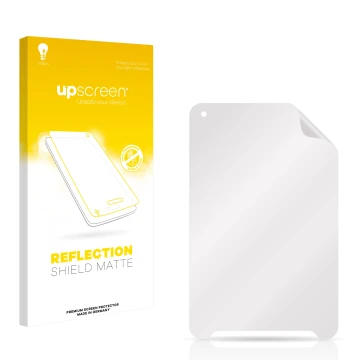 Vorderseite einer Produktverpackung mit dem Markenlogo upscreen. Daneben ist der zugehörige Displayschutz.