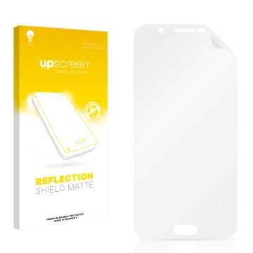 Vorderseite einer Produktverpackung mit dem Markenlogo upscreen. Daneben ist der zugehörige Displayschutz.