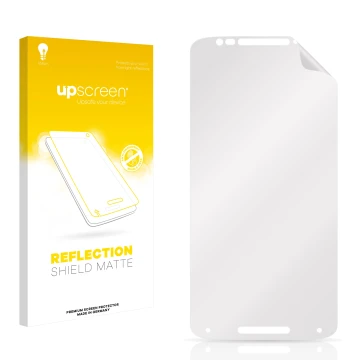 Vorderseite einer Produktverpackung mit dem Markenlogo upscreen. Daneben ist der zugehörige Displayschutz.