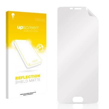 Vorderseite einer Produktverpackung mit dem Markenlogo upscreen. Daneben ist der zugehörige Displayschutz.