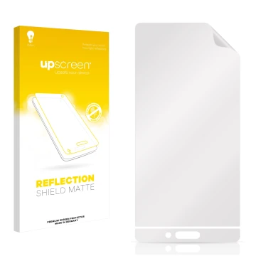 Vorderseite einer Produktverpackung mit dem Markenlogo upscreen. Daneben ist der zugehörige Displayschutz.