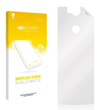 Vorderseite einer Produktverpackung mit dem Markenlogo upscreen. Daneben ist der zugehörige Displayschutz.