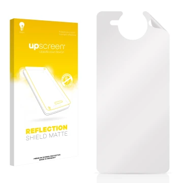 Vorderseite einer Produktverpackung mit dem Markenlogo upscreen. Daneben ist der zugehörige Displayschutz.