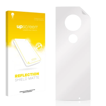 Vorderseite einer Produktverpackung mit dem Markenlogo upscreen. Daneben ist der zugehörige Displayschutz.