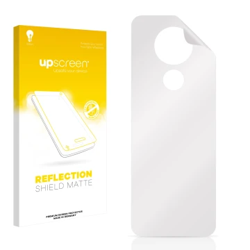 Vorderseite einer Produktverpackung mit dem Markenlogo upscreen. Daneben ist der zugehörige Displayschutz.
