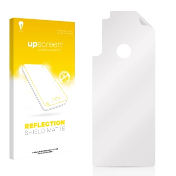 Vorderseite einer Produktverpackung mit dem Markenlogo upscreen. Daneben ist der zugehörige Displayschutz.