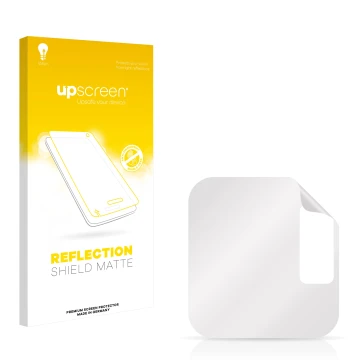 Vorderseite einer Produktverpackung mit dem Markenlogo upscreen. Daneben ist der zugehörige Displayschutz.