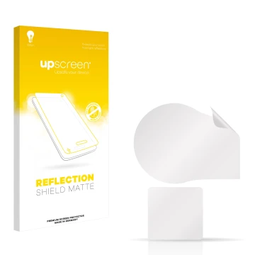 Vorderseite einer Produktverpackung mit dem Markenlogo upscreen. Daneben ist der zugehörige Displayschutz.