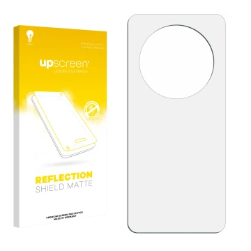 Vorderseite einer Produktverpackung mit dem Markenlogo upscreen. Daneben ist der zugehörige Displayschutz.