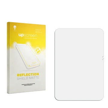 Vorderseite einer Produktverpackung mit dem Markenlogo upscreen. Daneben ist der zugehörige Displayschutz.