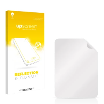 Vorderseite einer Produktverpackung mit dem Markenlogo upscreen. Daneben ist der zugehörige Displayschutz.