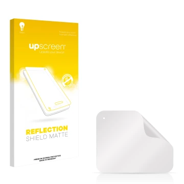 Vorderseite einer Produktverpackung mit dem Markenlogo upscreen. Daneben ist der zugehörige Displayschutz.