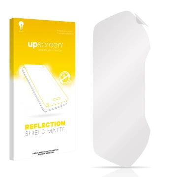 Vorderseite einer Produktverpackung mit dem Markenlogo upscreen. Daneben ist der zugehörige Displayschutz.