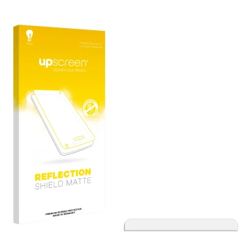 Vorderseite einer Produktverpackung mit dem Markenlogo upscreen. Daneben ist der zugehörige Displayschutz.