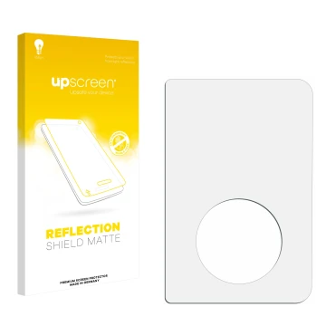 Vorderseite einer Produktverpackung mit dem Markenlogo upscreen. Daneben ist der zugehörige Displayschutz.