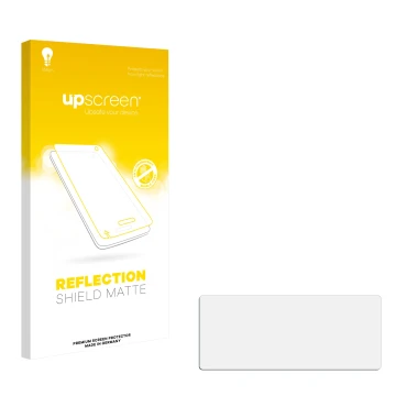 Vorderseite einer Produktverpackung mit dem Markenlogo upscreen. Daneben ist der zugehörige Displayschutz.