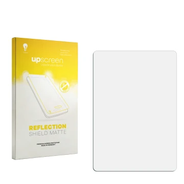 Vorderseite einer Produktverpackung mit dem Markenlogo upscreen. Daneben ist der zugehörige Displayschutz.