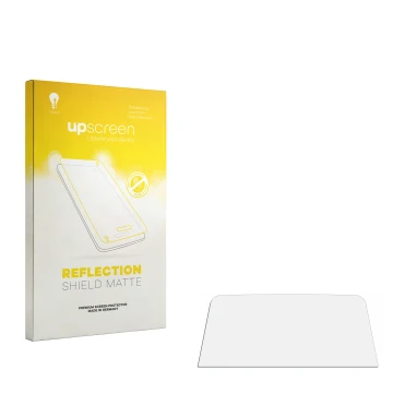 Vorderseite einer Produktverpackung mit dem Markenlogo upscreen. Daneben ist der zugehörige Displayschutz.