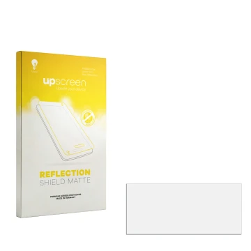 Vorderseite einer Produktverpackung mit dem Markenlogo upscreen. Daneben ist der zugehörige Displayschutz.