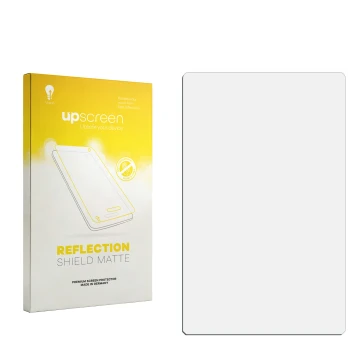 Vorderseite einer Produktverpackung mit dem Markenlogo upscreen. Daneben ist der zugehörige Displayschutz.