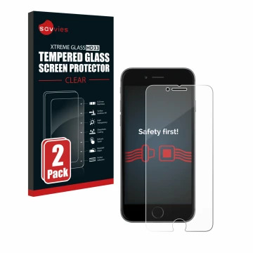 Vorderseite einer Produktverpackung mit dem Markenlogo Savvies. Daneben ist das Gerät Apple iPhone 6 mit dem zugehörigen Displ