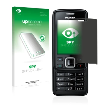 Vorderseite einer Produktverpackung mit dem Markenlogo upscreen. Daneben ist das Gerät Nokia 6300 2007 mit dem zugehörigen Dis