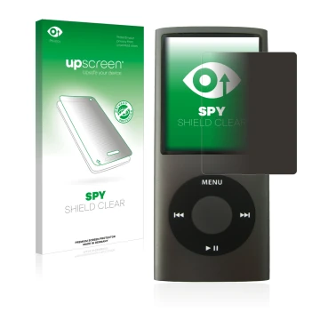 Vorderseite einer Produktverpackung mit dem Markenlogo upscreen. Daneben ist das Gerät Apple iPod nano (4. Gen.) mit dem zugeh