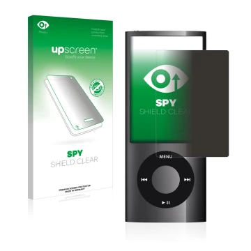 Vorderseite einer Produktverpackung mit dem Markenlogo upscreen. Daneben ist das Gerät Apple iPod nano 2009 (5. Gen.) mit dem 