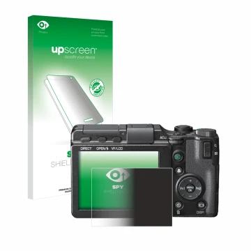 Vorderseite einer Produktverpackung mit dem Markenlogo upscreen. Daneben ist das Gerät Ricoh GXR mit dem zugehörigen Displaysc
