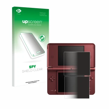 Vorderseite einer Produktverpackung mit dem Markenlogo upscreen. Daneben ist das Gerät Nintendo DSi XL mit dem zugehörigen Dis