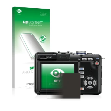 Vorderseite einer Produktverpackung mit dem Markenlogo upscreen. Daneben ist das Gerät Olympus PEN E-PL1 mit dem zugehörigen D