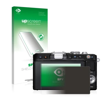 Vorderseite einer Produktverpackung mit dem Markenlogo upscreen. Daneben ist das Gerät Olympus PEN E-PL3 mit dem zugehörigen D