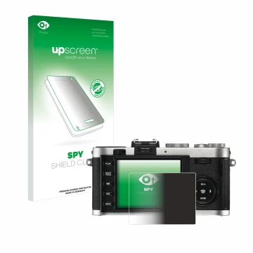 Vorderseite einer Produktverpackung mit dem Markenlogo upscreen. Daneben ist das Gerät Leica X2 mit dem zugehörigen Displaysch