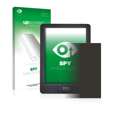 Vorderseite einer Produktverpackung mit dem Markenlogo upscreen. Daneben ist das Gerät Kobo Glo mit dem zugehörigen Displaysch