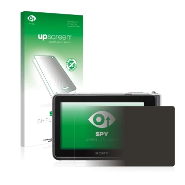 Vorderseite einer Produktverpackung mit dem Markenlogo upscreen. Daneben ist das Gerät Sony Cyber-Shot DSC-TX30 mit dem zugehö