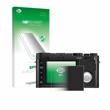 Vorderseite einer Produktverpackung mit dem Markenlogo upscreen. Daneben ist das Gerät Leica X Vario mit dem zugehörigen Displ