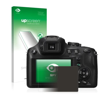 Vorderseite einer Produktverpackung mit dem Markenlogo upscreen. Daneben ist das Gerät Panasonic Lumix DMC-FZ72 mit dem zugehö