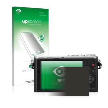 Vorderseite einer Produktverpackung mit dem Markenlogo upscreen. Daneben ist das Gerät Panasonic Lumix DMC-GM1 mit dem zugehör