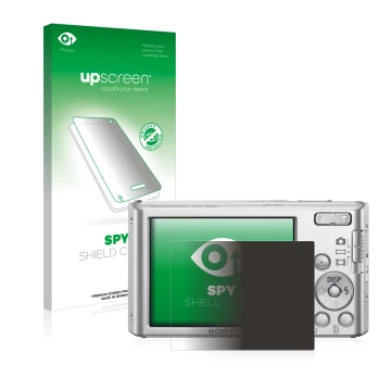 Vorderseite einer Produktverpackung mit dem Markenlogo upscreen. Daneben ist das Gerät Sony Cyber-Shot DSC-W830 mit dem zugehö