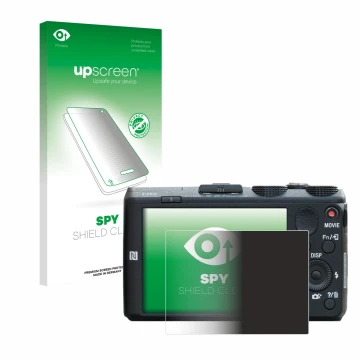 Vorderseite einer Produktverpackung mit dem Markenlogo upscreen. Daneben ist das Gerät Sony Cyber-Shot DSC-HX60 mit dem zugehö