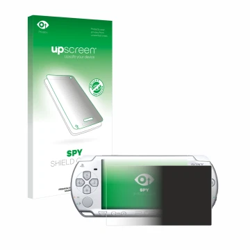 Vorderseite einer Produktverpackung mit dem Markenlogo upscreen. Daneben ist das Gerät Sony PSP 2004 mit dem zugehörigen Displ