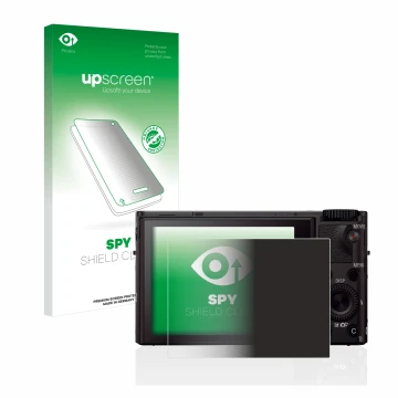 Vorderseite einer Produktverpackung mit dem Markenlogo upscreen. Daneben ist das Gerät Sony Cyber-Shot DSC-RX100 III mit dem z
