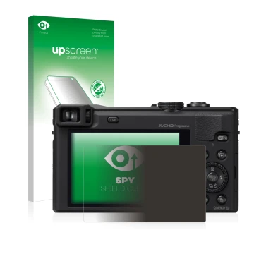 Vorderseite einer Produktverpackung mit dem Markenlogo upscreen. Daneben ist das Gerät Panasonic Lumix DMC-TZ60 mit dem zugehö