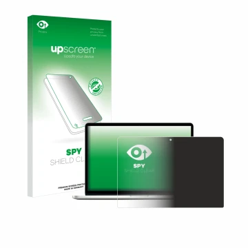 Vorderseite einer Produktverpackung mit dem Markenlogo upscreen. Daneben ist das Gerät Apple MacBook Pro Retina 13